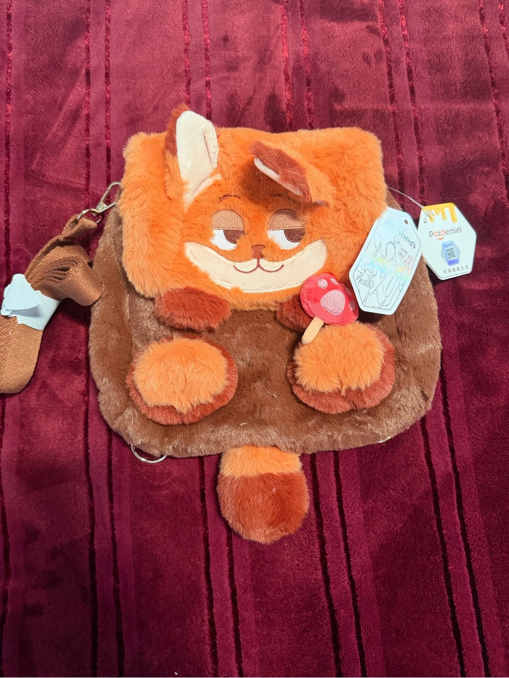 Zootoopia Fluffy Nic Crossbody backpack – Orange/Brown Plush Shoulder Purse